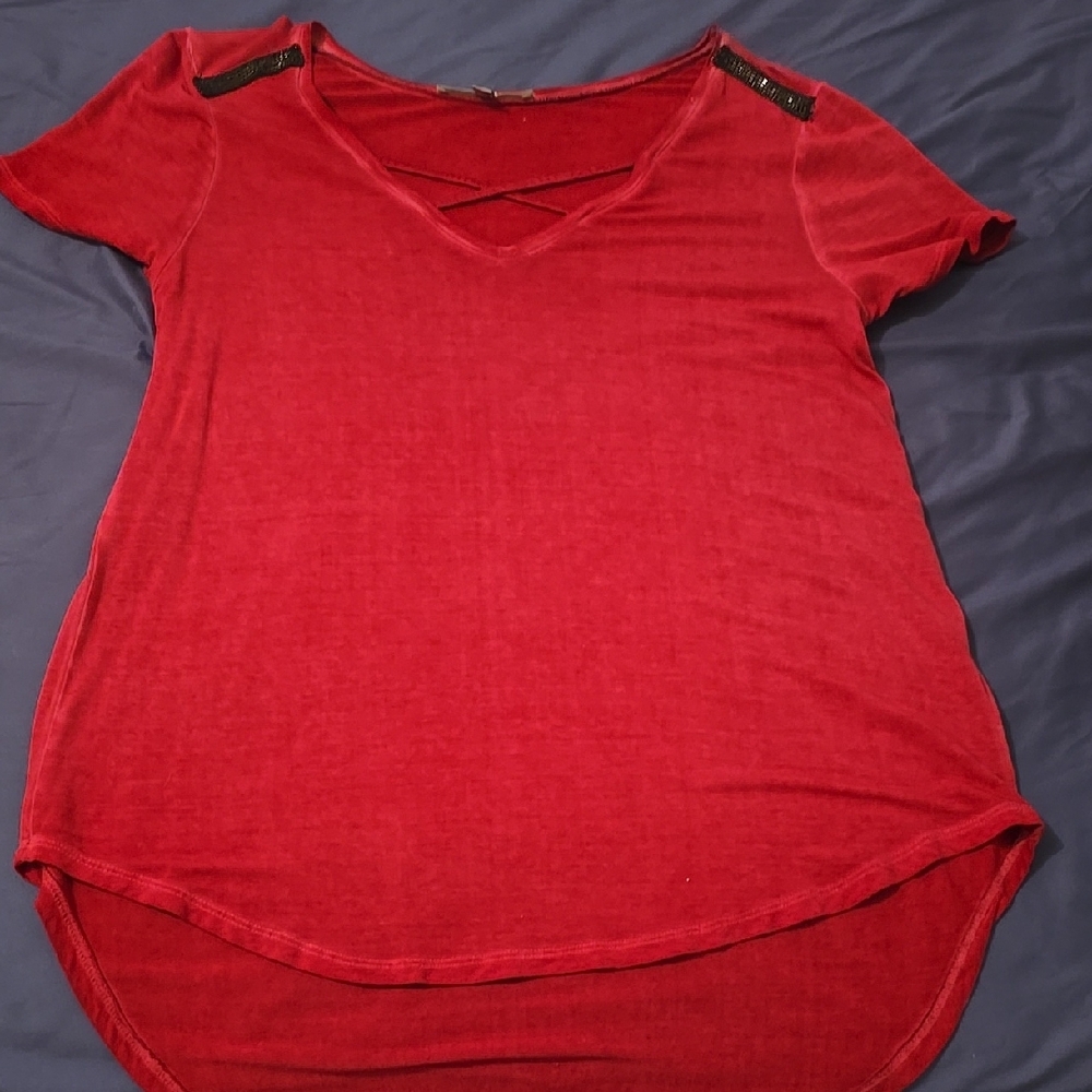 Women's Red V-Neck Top